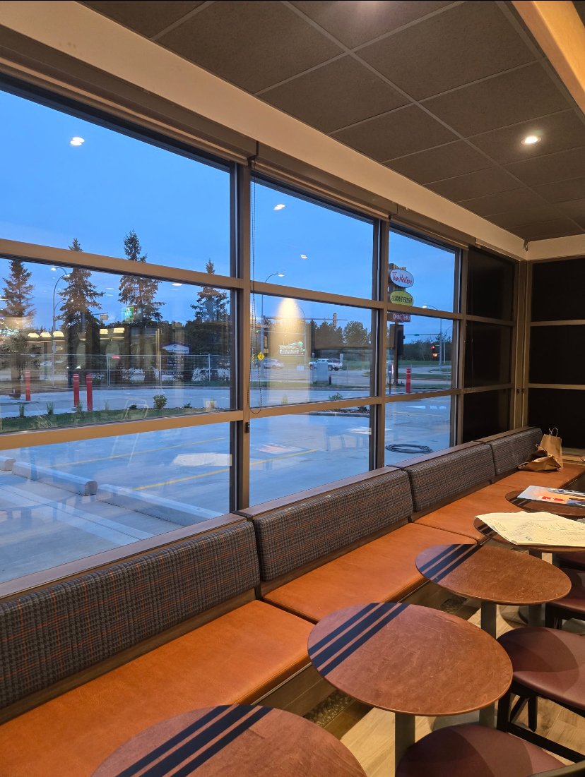 Tim Hortons dining room windows after cleaning