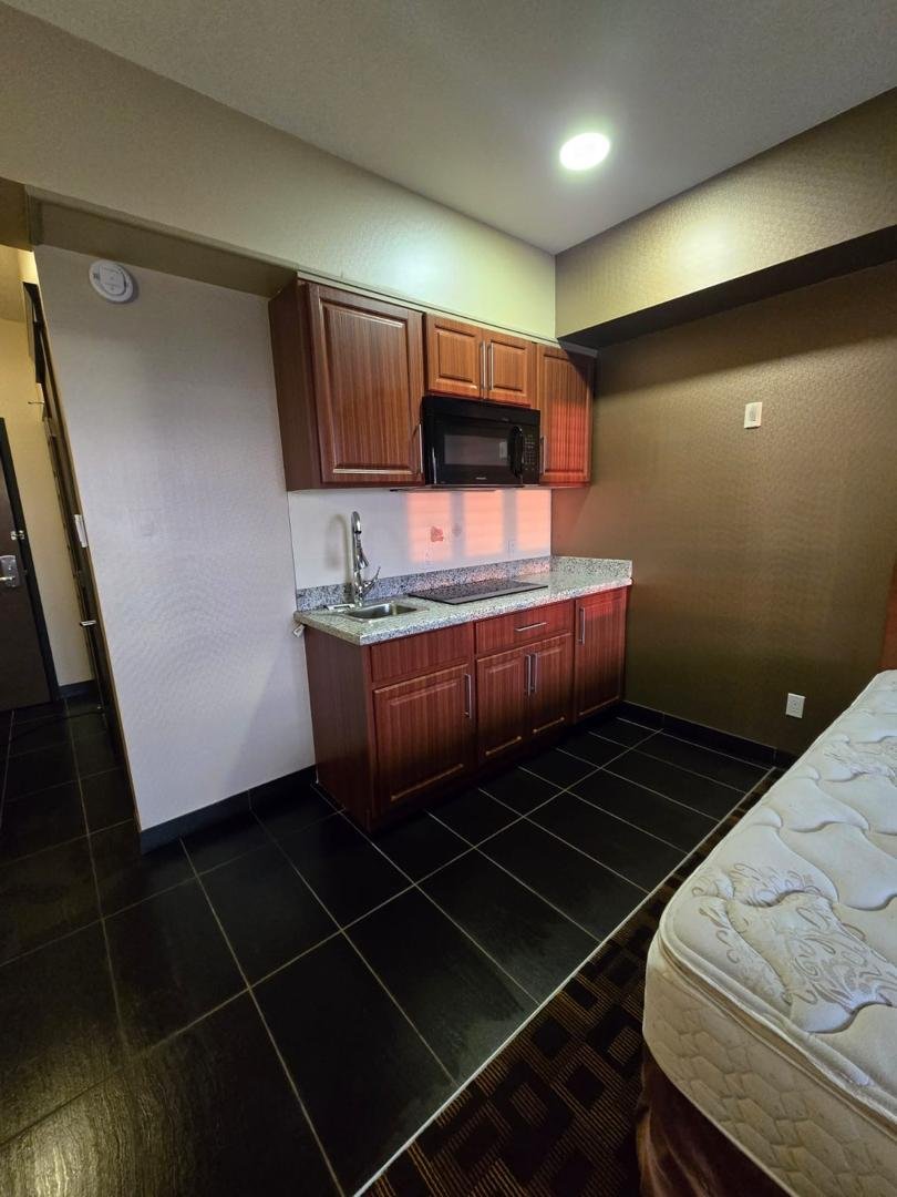 Hotel guest room kitchenette after cleaning