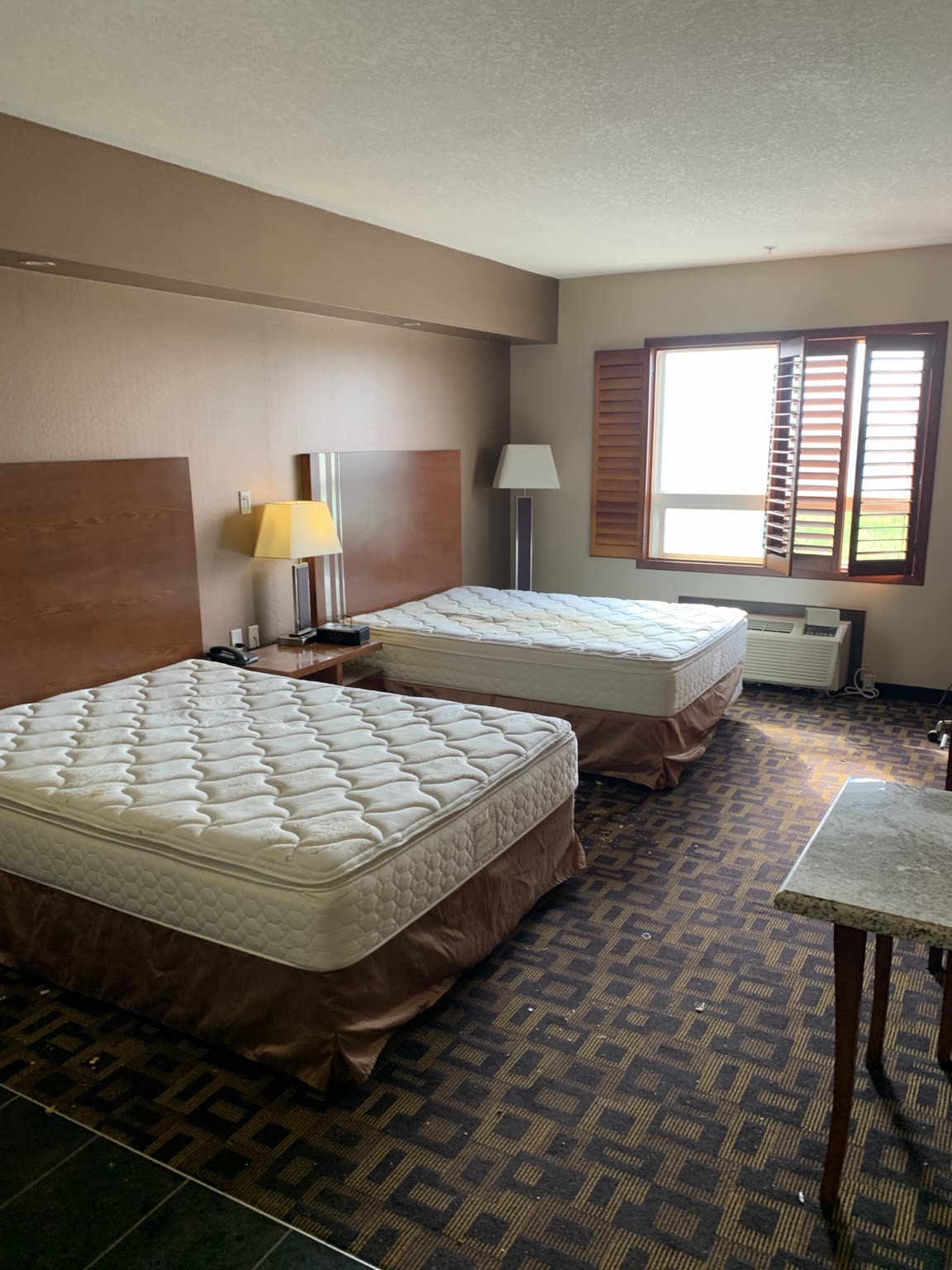Cleared hotel room after cleanup and deep cleaning